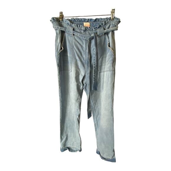 Giani Bernini Pants - Giani Bernini Women's Size Large Paperbag Waist Chambray Denim Crop Pants Blue